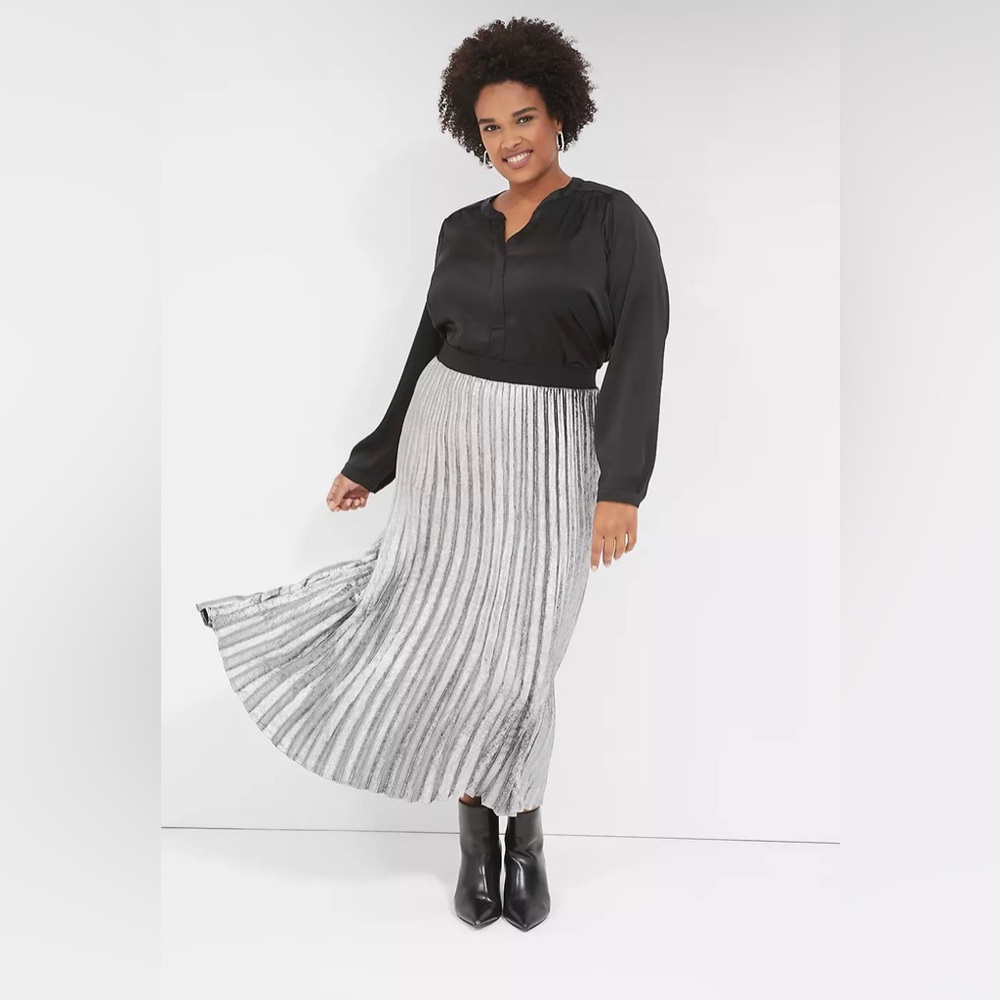 Lane Bryant Metallic Silver Pleated Skirt